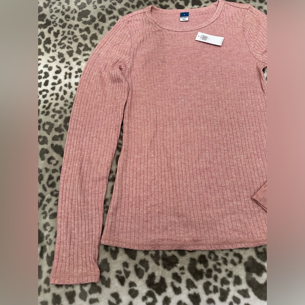 Old Navy Long Sleeve Rib-Knit Metallic T-shirt Top in Woodrose Pink Size Small - Picture 7 of 14